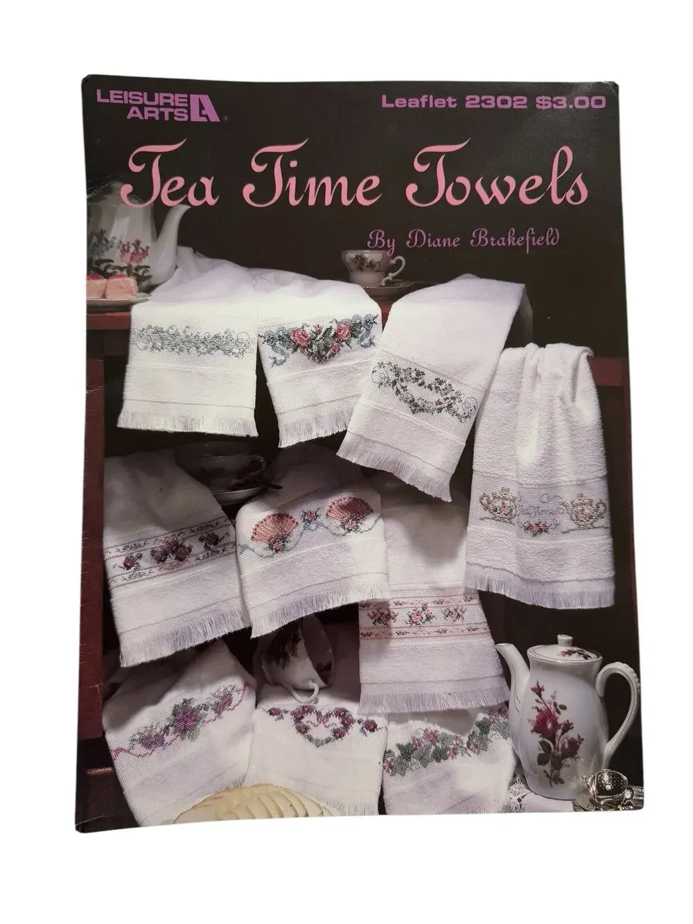 Vintage LEISURE ARTS Tea Time Towels Cross Stitch Leaflet Diane Brakefield